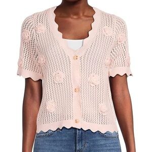 Pink Scalloped Cardigan Sweater